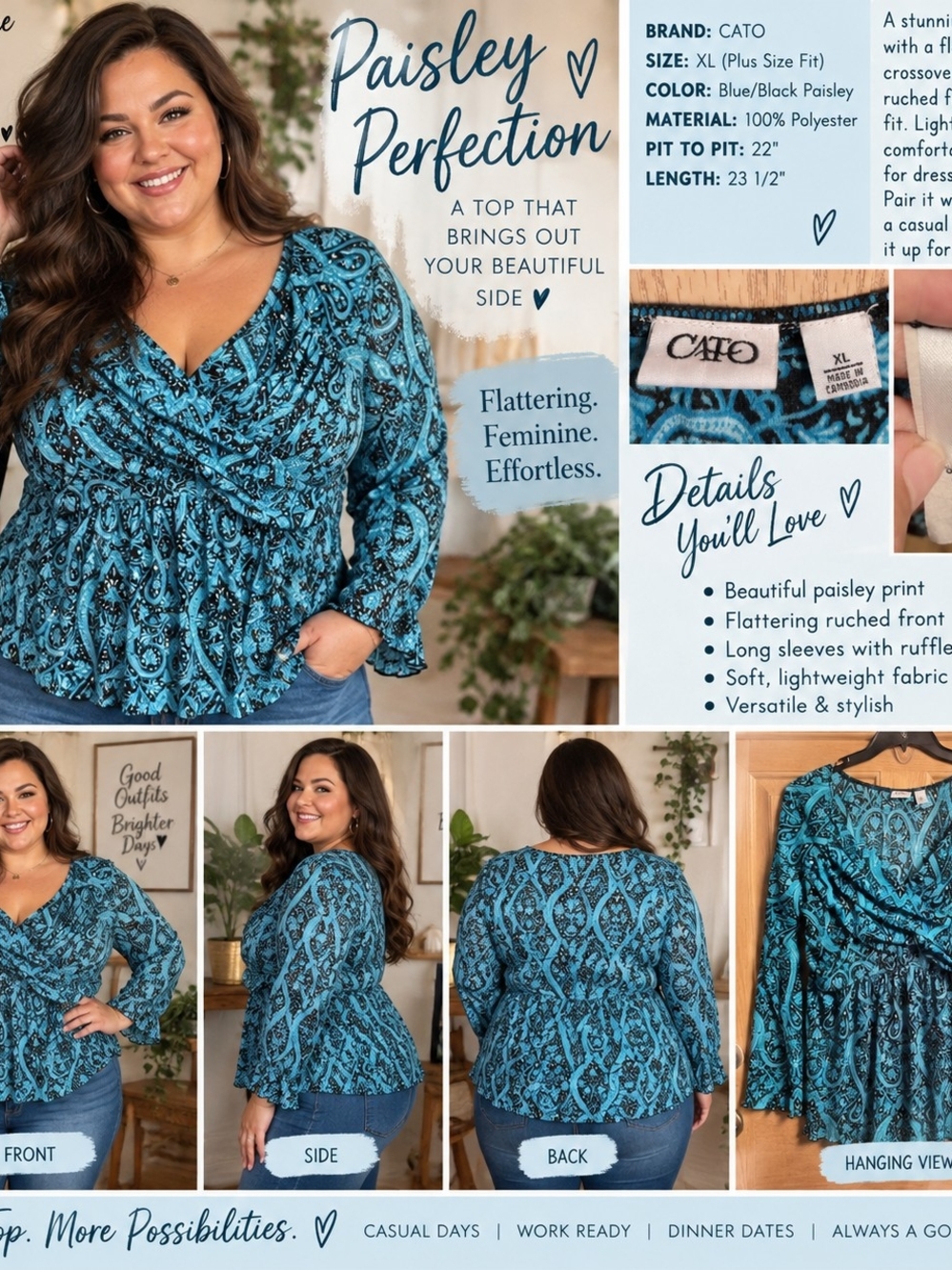 P182 💙 Paisley Perfection Ruffle Top 💙